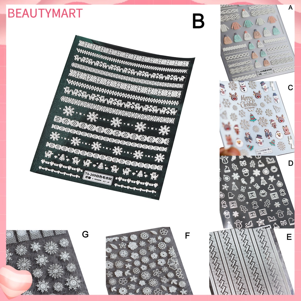 Miếng Dán Trang Trí Móng Tay Tạo Hiệu Ứng 5D Nhiều Hình Dạng Phối Cánh Bông Tuyết Màu Trắng