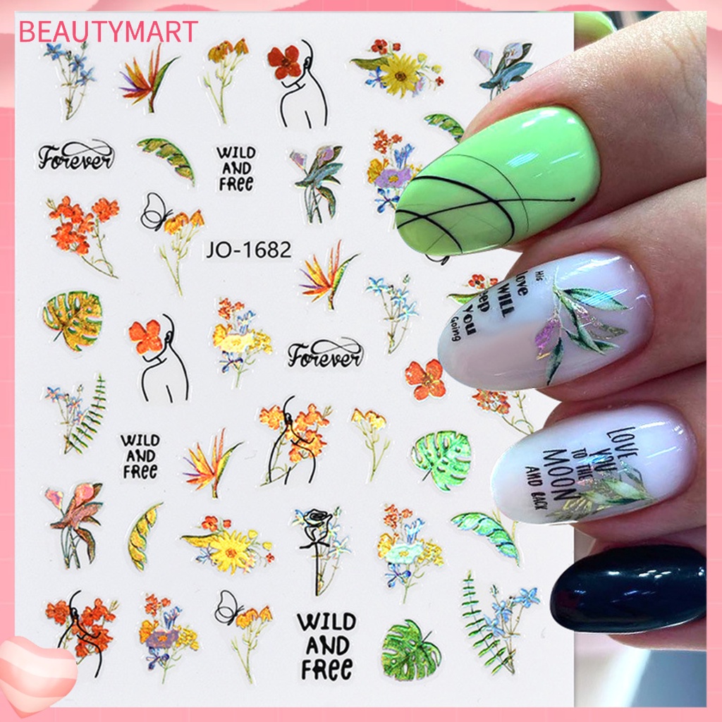 Miếng Dán Móng Tay Hình Hoa Lấp Lánh Nhiều Kiểu Tự Dính Chống Thấm Nước