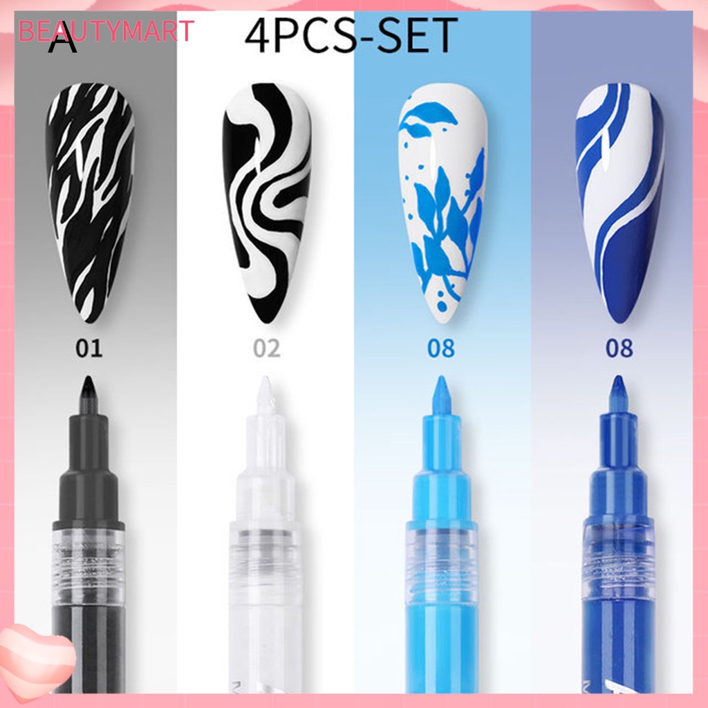 Set 4 Bút Trang Trí Móng Tay 3D Màu Sắc Sống Động Thoải Mái Chống Thấm Nước Có Thể Tái Sử Dụng