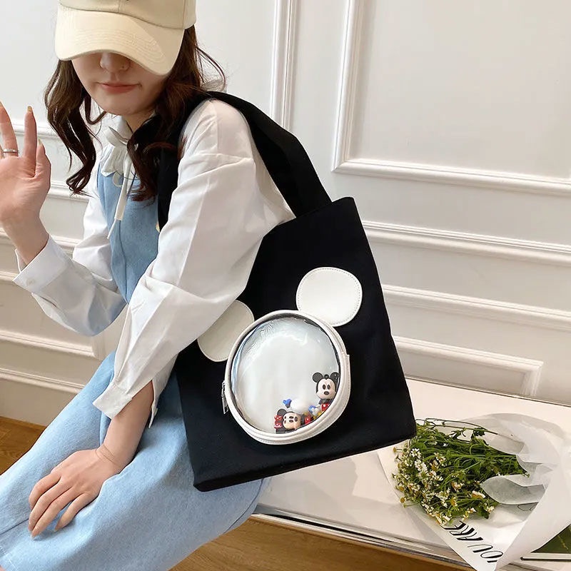 Túi Tote Đeo Vai Vải Canvas Sức Chứa Lớn In Hình Chuột Mickey Hoạt Hình Disney Cho Nữ Sinh