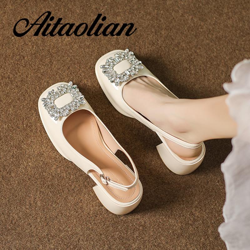 Xăng đan Cao Gót 5cm Bằng Da Mềm Mũi Vuông Màu Trơn Thời Trang Cho Nữ