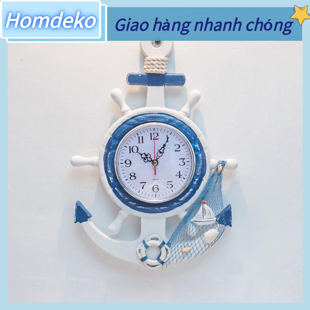 Đồng hồ treo tường Mô hình tàu màu xanh và trắng Phong cách hàng hải trang trí cá nhân cho phòng ngủ học tập, Treo Tường Trang Trí Homdeko F.