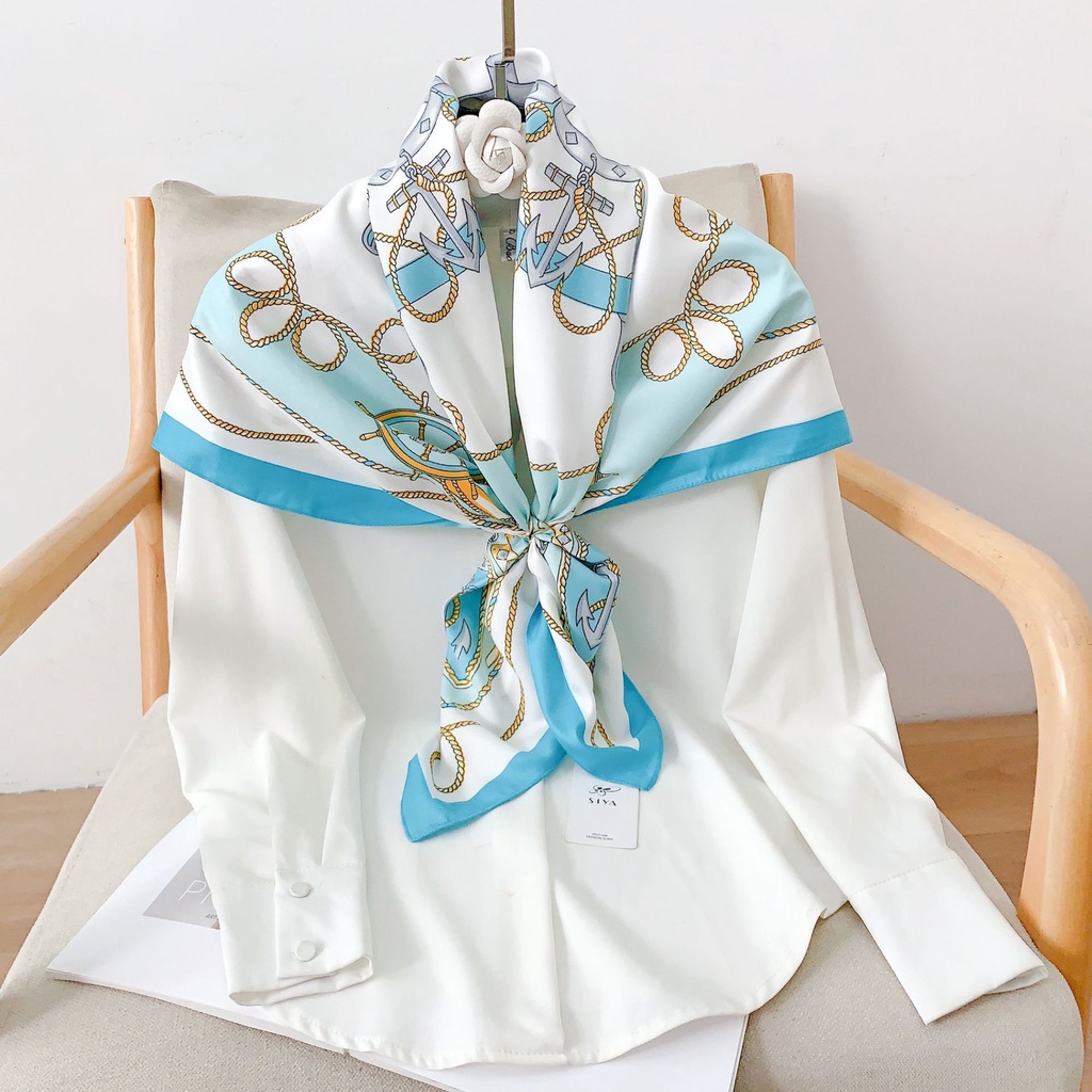 Khăn Quàng Cổ Lụa In Họa Tiết Phong Cách Âu Mỹ 90 * 90cm Dành Cho Nữ