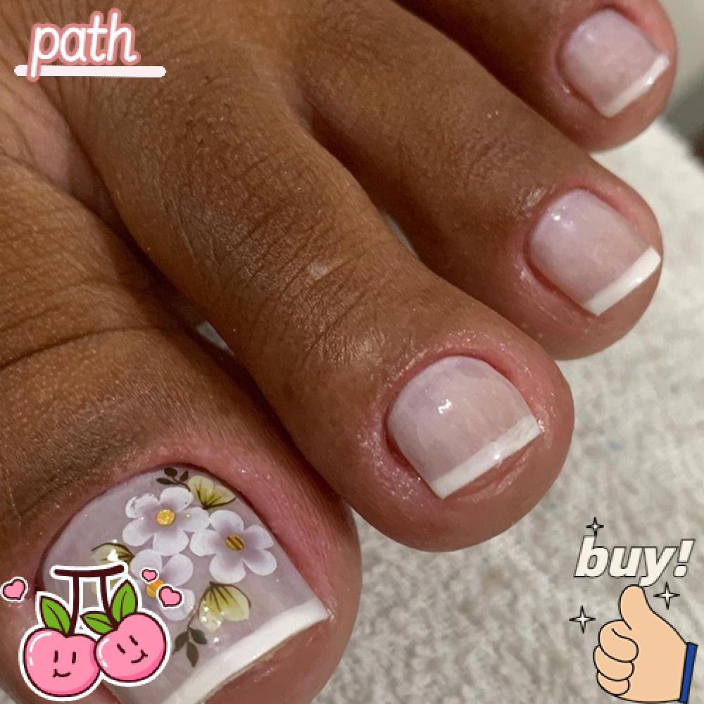 Set 24 Móng Chân Giả Hình Vuông Che Phủ Toàn Diện Thời Trang Xuân Hè Cho Bé Gái