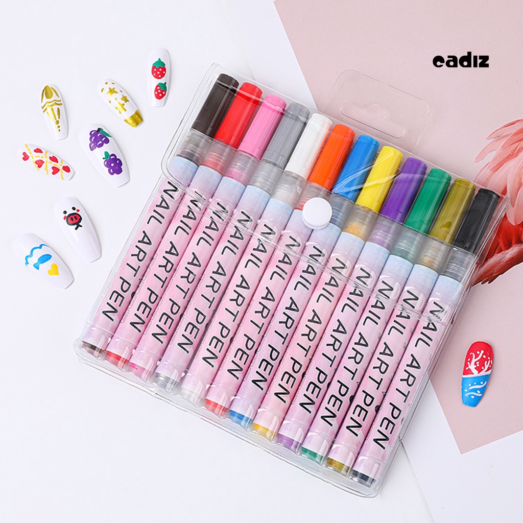 Set 12 Bút Vẽ Móng Nghệ Thuật Nhanh Khô Không Mùi Màu Sắc Tươi Tắn Cho Nữ