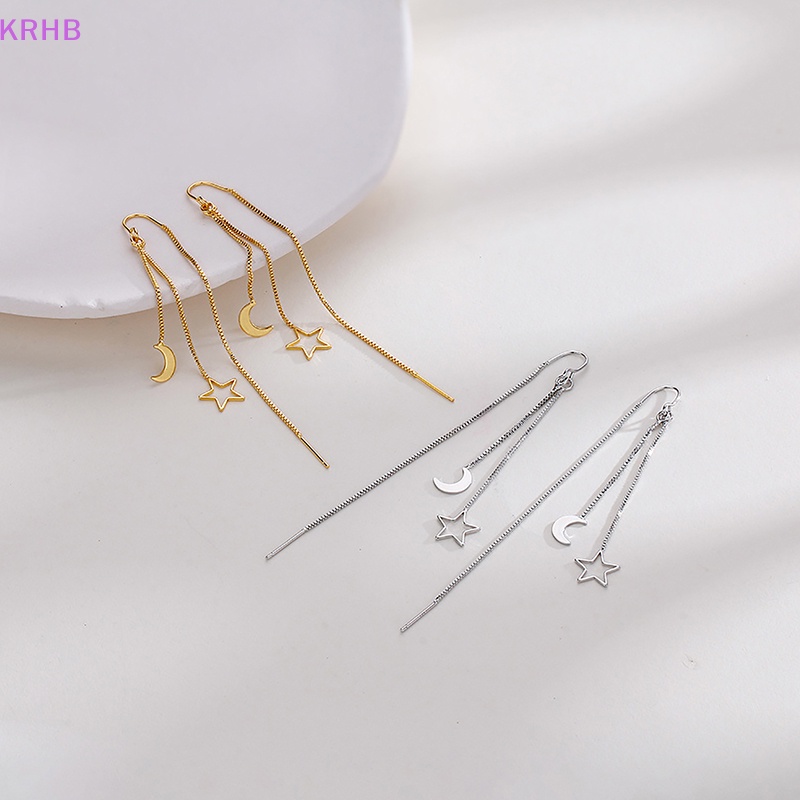 1 Cặp Khuyên Tai Dây Tua Rua Hình Trăng Sao Rỗng Cho Nữ Mới