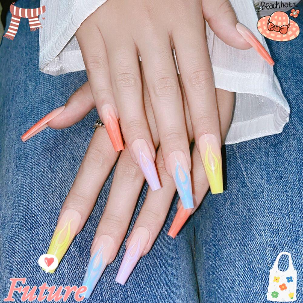 Bộ 24 Móng Tay Giả Che Phủ Toàn Diện Họa Tiết Bướm Ngọt Ngào