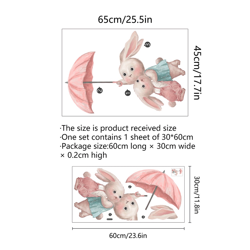 Miếng Dán Tường Tự Dính Chống Xé Không Phai Họa Tiết Hoạt Hình Thỏ Cầm Dù Trang Trí Phòng Ngủ Phục Sinh
