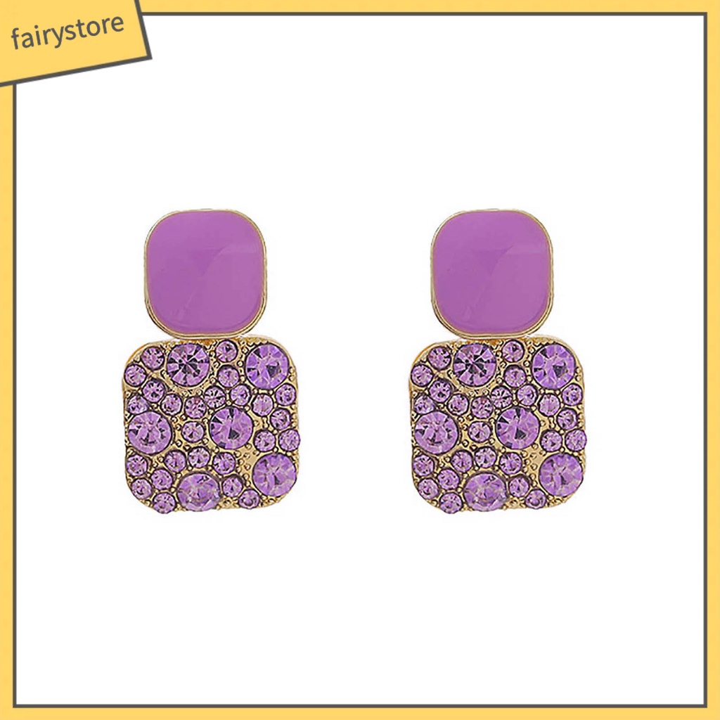 1 Đôi Bông Tai Hình Học Đính Đá Lấp Lánh Phong Cách Âu Mỹ Thời Trang Cho Nữ