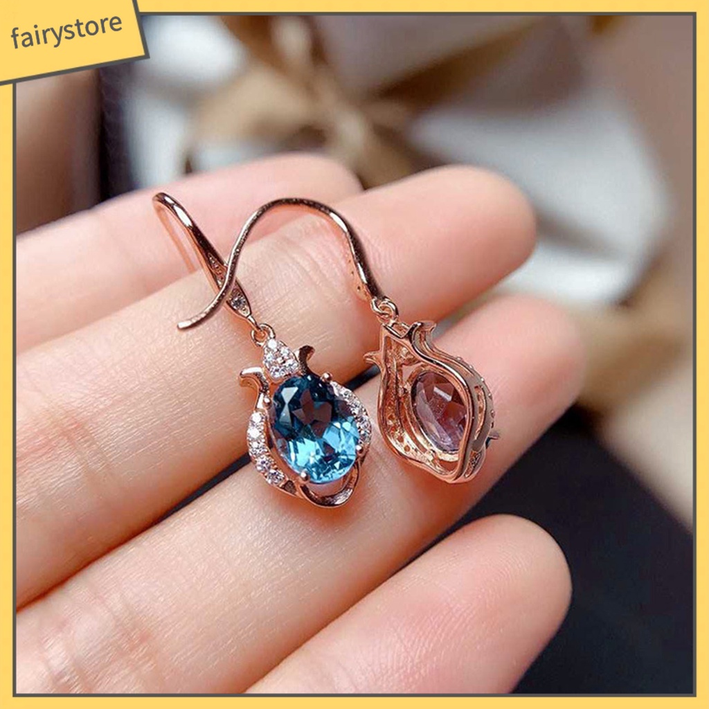 1 Đôi Bông Tai Móc Đính Đá Topaz Nhân Tạo Màu Sáng Lâu Trôi Dành Cho Cô Dâu