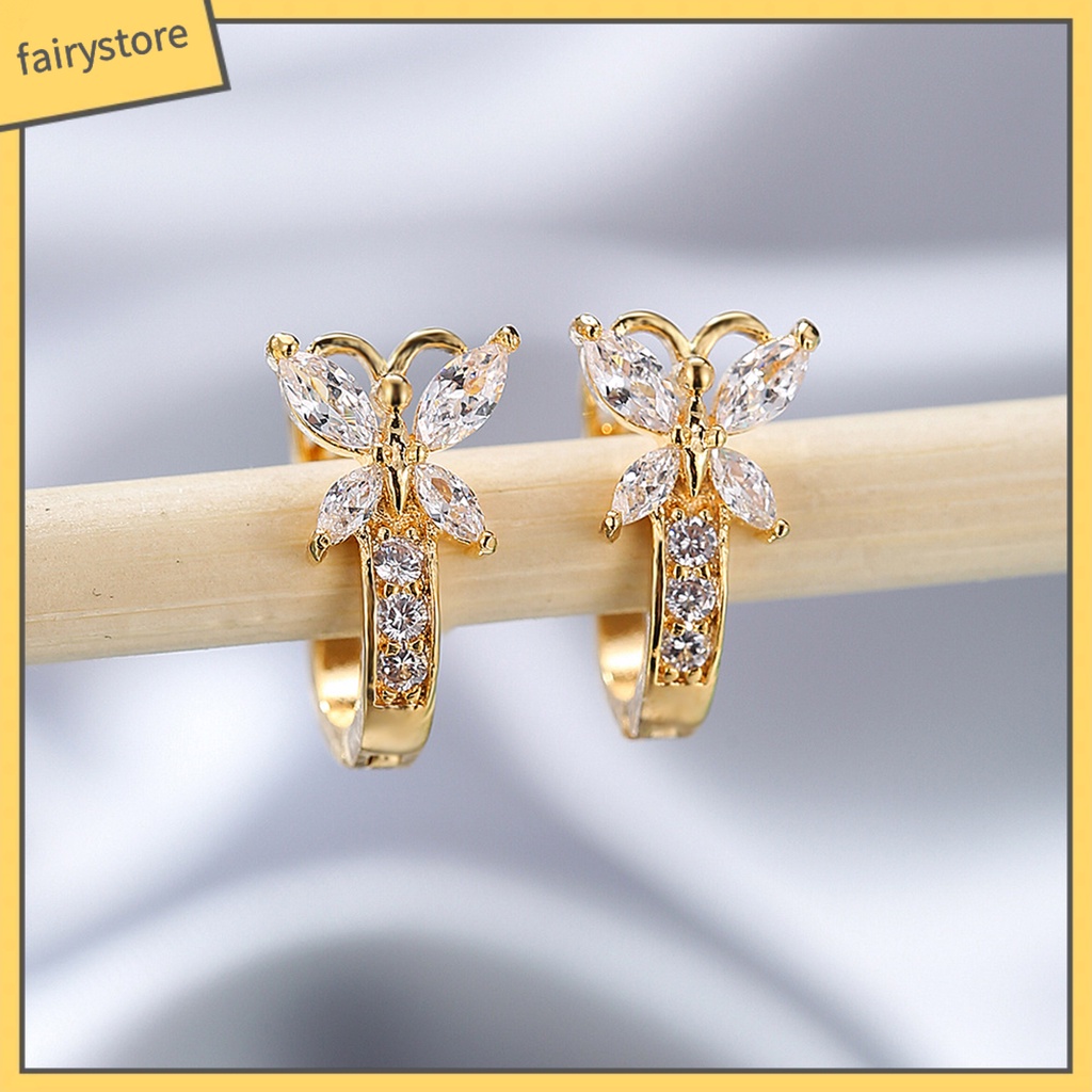1 Đôi Bông Tai Hình Bướm Đính Đá Zircon Lấp Lánh Phong Cách Vintage Dành Cho Nữ