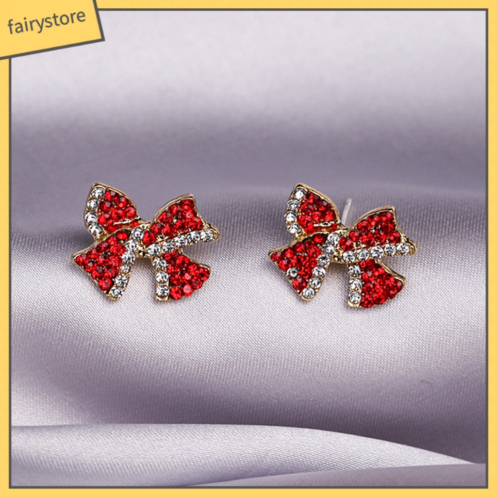 1 Đôi Bông Tai Hình Nơ Đính Đá Ngọt Ngào Dành Cho Nữ