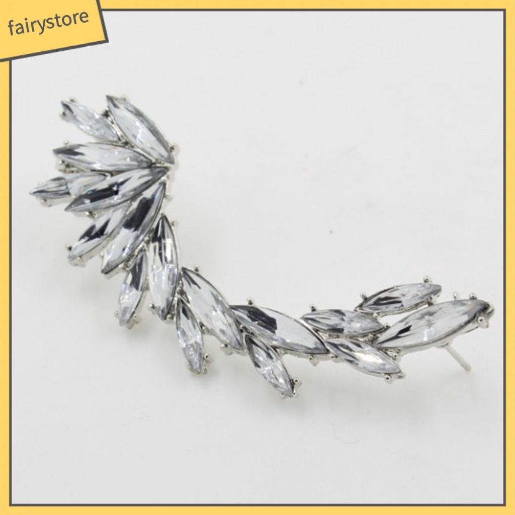 1 Bông Tai Kẹp Hình Chiếc Lá Đính Đá Lấp Lánh Phong Cách Boho