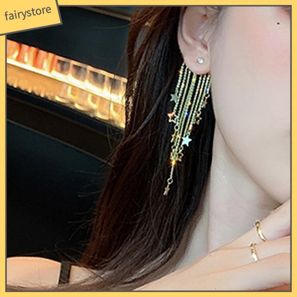 1 Cặp Bông Tai Hình Ngôi Sao Năm Cánh Dát Đá Hình Học Dát Thả Hàng Ngày [FRO] [FRO] 1 Cặp Bông Tai Hình Học