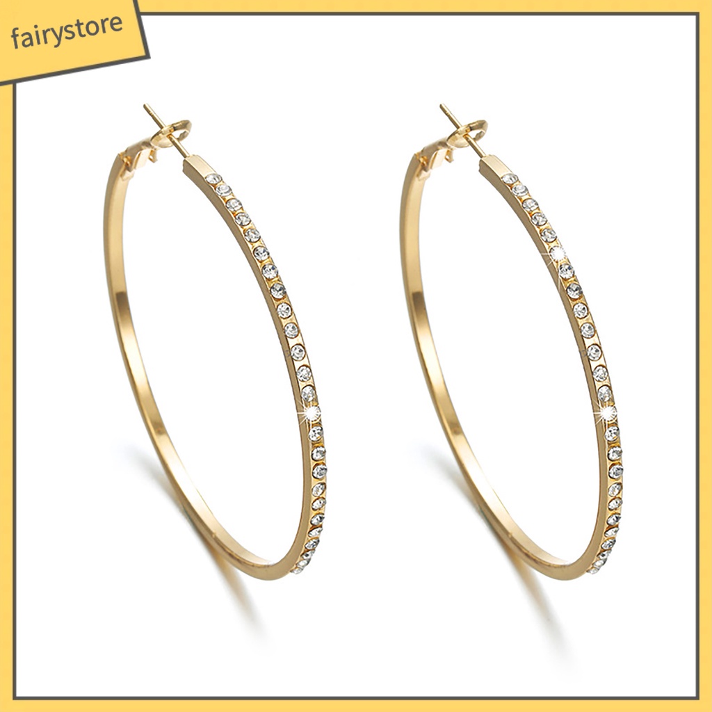 [FRO] Bông Tai Dạng Vòng Tròn Lớn Đính Đá Tinh Xảo Trang Trí Công Sở Tinh Tế Dành Cho Nữ