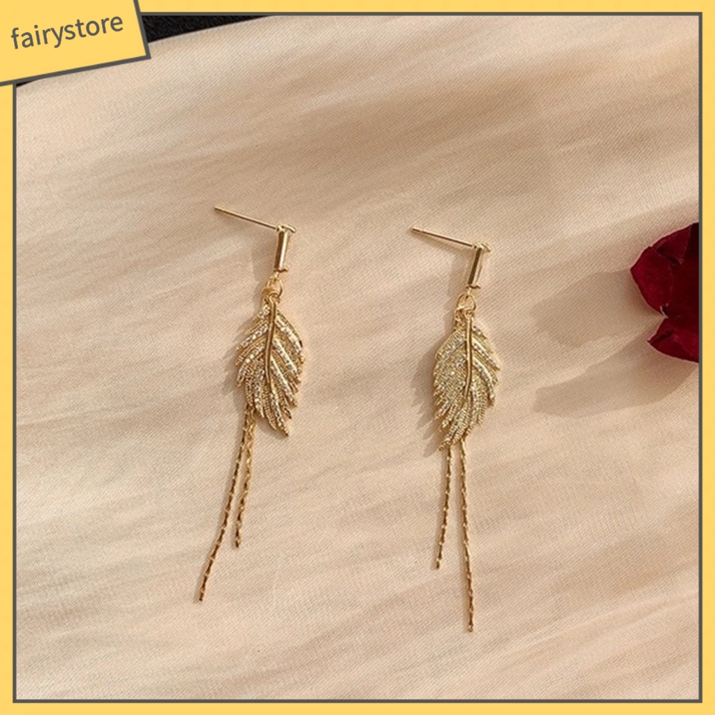 1 Đôi Bông Tai Hình Chiếc Lá Đính Đá Lấp Lánh Dành Cho Nữ