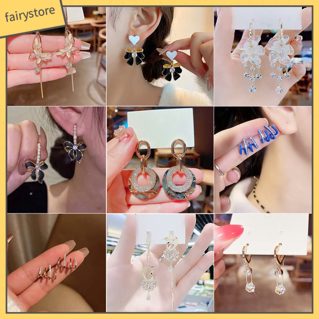 1 Đôi Bông Tai Hình Bướm Tua Rua Thắt Nơ Phong Cách Vintage Dành Cho Nữ