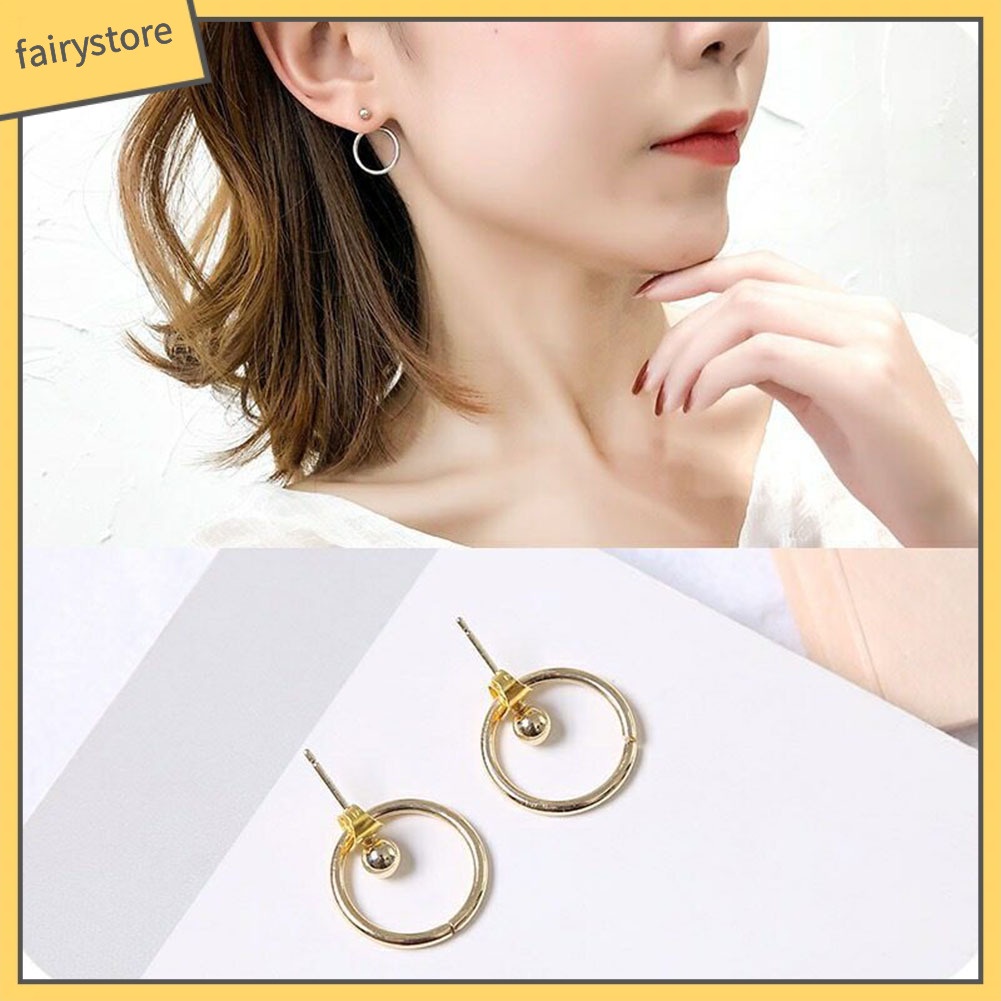 Bông Tai Hình Tròn Hai Mặt Thiết Kế Đục Lỗ Đơn Giản Thời Trang Cho Nữ