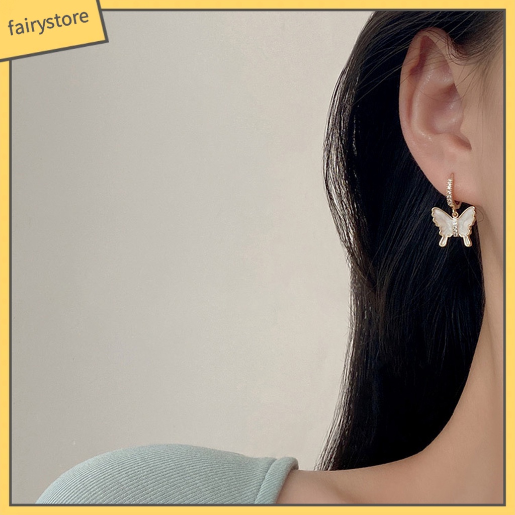 1 Đôi Bông Tai Hình Bướm Đính Đá Zircon Không Gây Dị Ứng Phong Cách Retro Thời Trang Dành Cho Nữ
