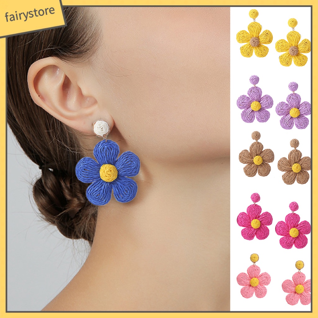 1 Đôi Bông Tai Hình Hoa Màu Sắc Tươi Sáng Phong Cách Kỳ Nghỉ Cho Nữ