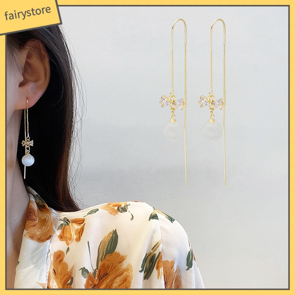 1 Đôi Bông Tai Hình Nơ Đính Đá Zircon Phong Cách Hàn Quốc Dành Cho Cô Dâu