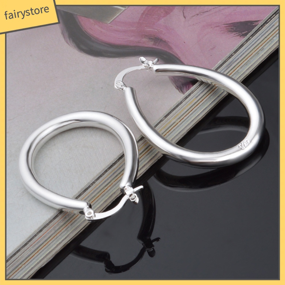 Bông Tai Mạ Bạc Hình Oval Lớn Thời Trang Dành Cho Nữ