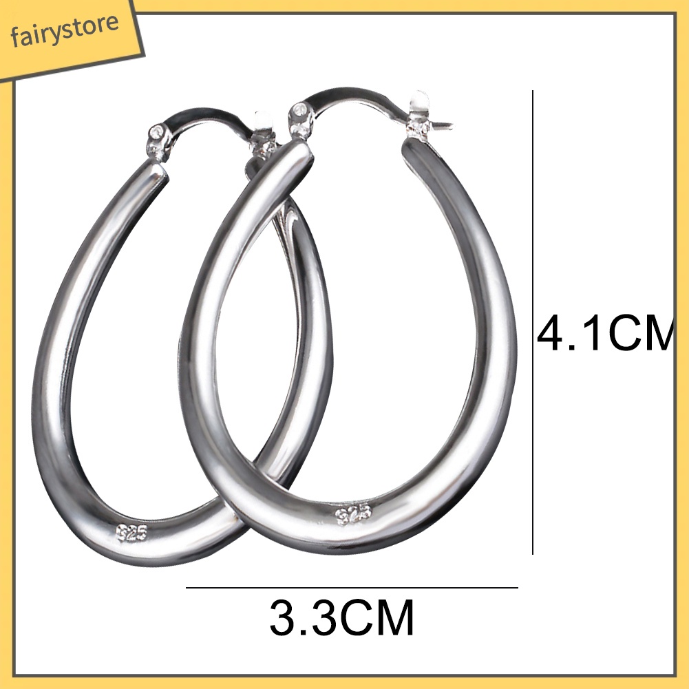 Bông Tai Mạ Bạc Hình Oval Lớn Thời Trang Dành Cho Nữ