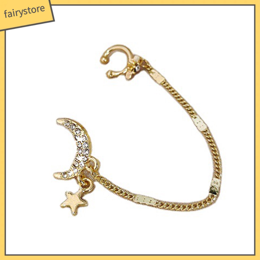 1 Bông Tai Đeo Vành Tai Hình Mặt Trăng Ngôi Sao Đính Đá Bằng Hợp Kim