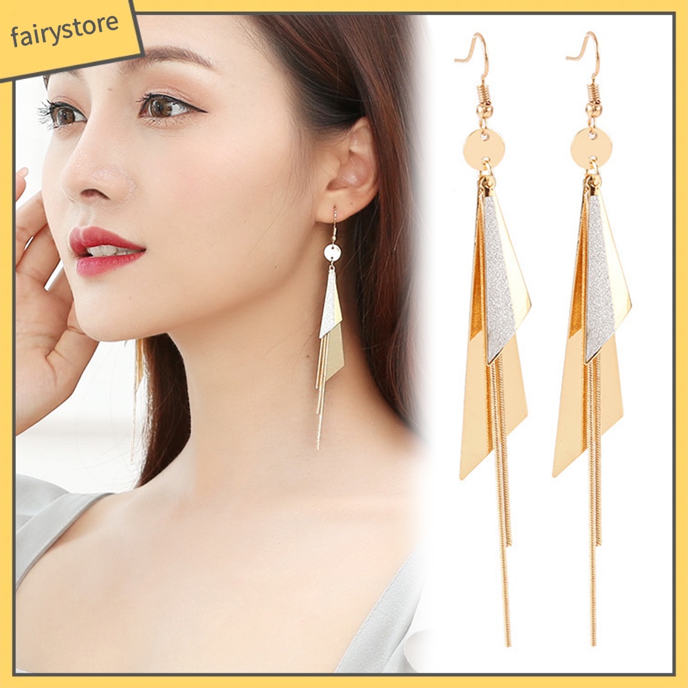 Bông Tai Hình Tam Giác Dạng Móc Phối Tua Rua Dài Thời Trang Dự Tiệc Cho Nữ