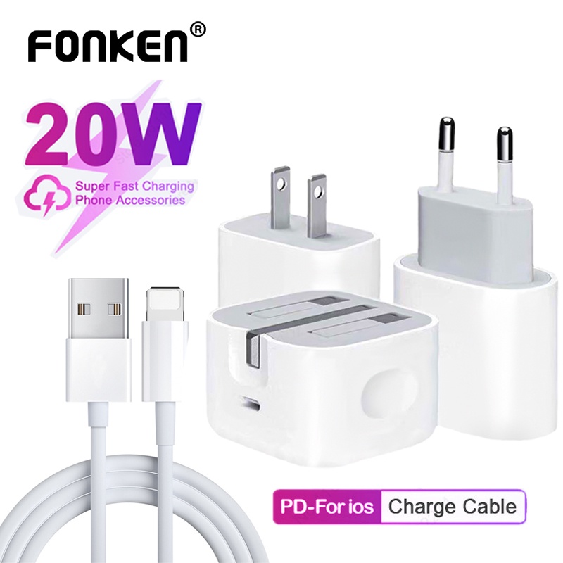 Bộ sạc nhanh FONKEN PD 20W USB C phích cắm UK/ EU/ US thích hợp cho iOS Xiaomi Samsung