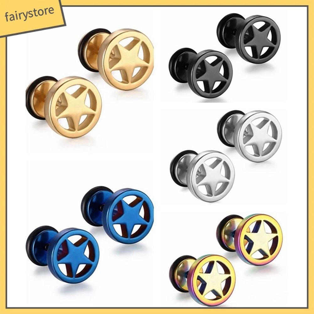 Khuyên Tai Quả Tạ Bằng Thép Không Gỉ Rỗng Hình Ngôi Sao Phong Cách Punk Cho Cặp Đôi