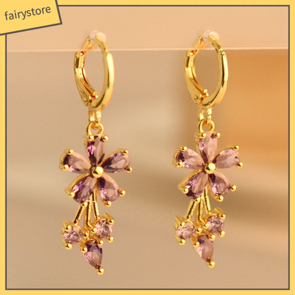 1 Đôi Bông Tai Tròn Đính Đá Zircon Hình Giọt Nước Bằng Đồng Tinh Tế