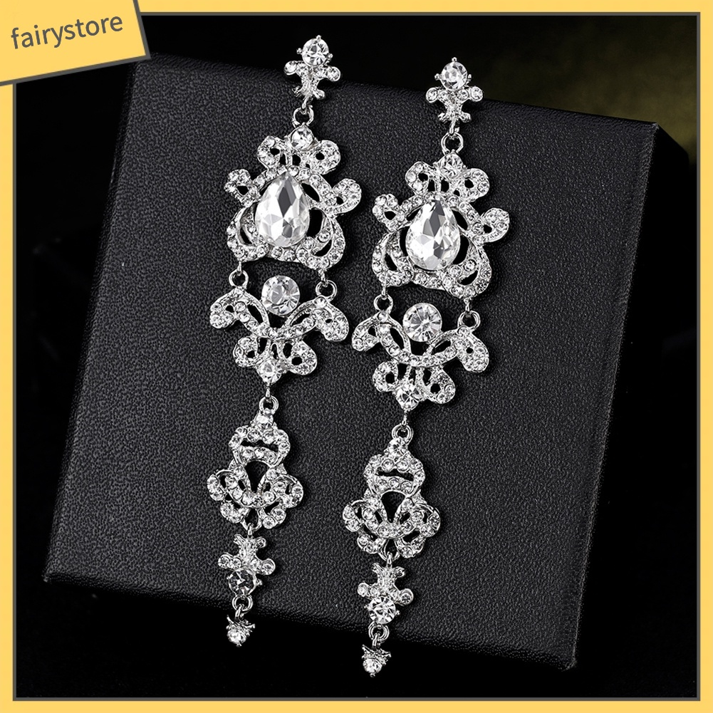 Bông Tai Dáng Dài Đính Đá Sang Trọng Cho Cô Dâu