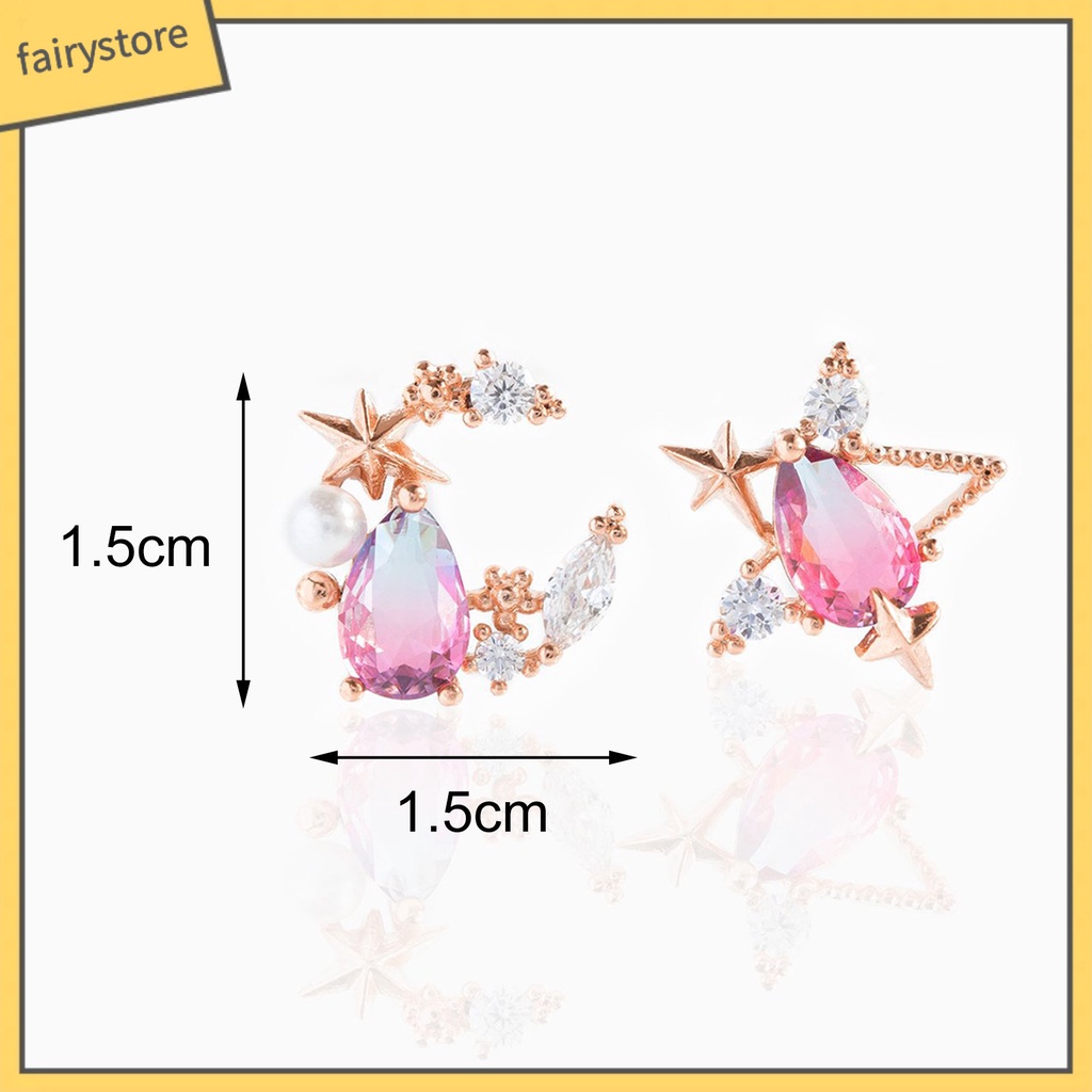 1 Đôi Khuyên Tai Hợp Kim Hình Trăng Sao Đính Đá Thời Trang