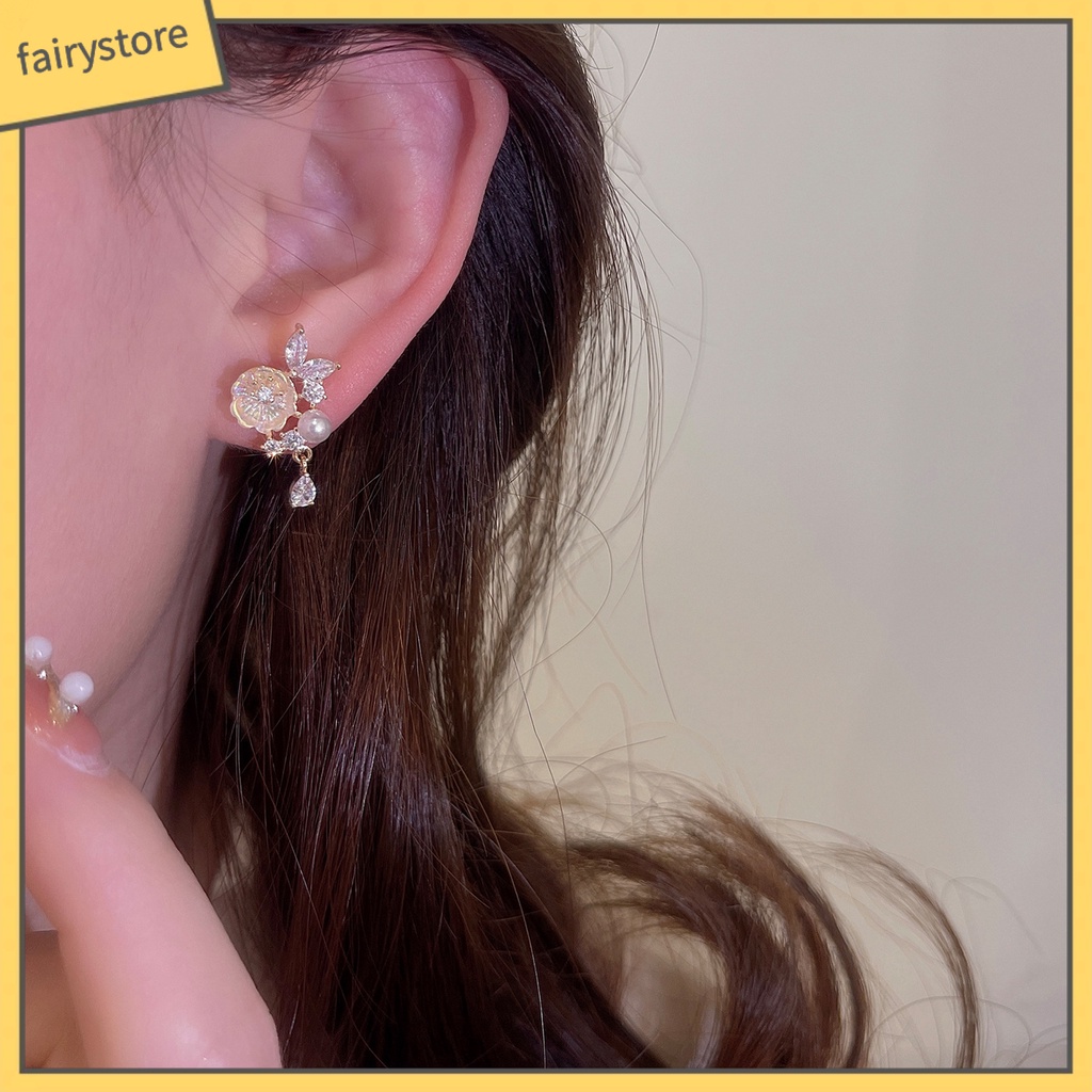 1 Đôi Bông Tai Hình Hoa Đính Ngọc Trai Nhân Tạo Thời Trang