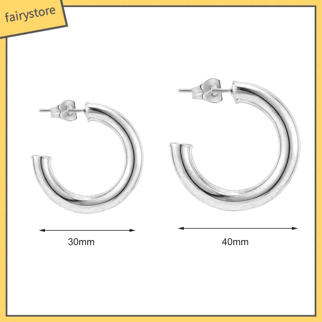 [FRO] 1 Đôi Bông Tai Hình Chữ C Hở Mạ Vàng Bóng Tối Giản Không Gây Dị Ứng Thời Trang