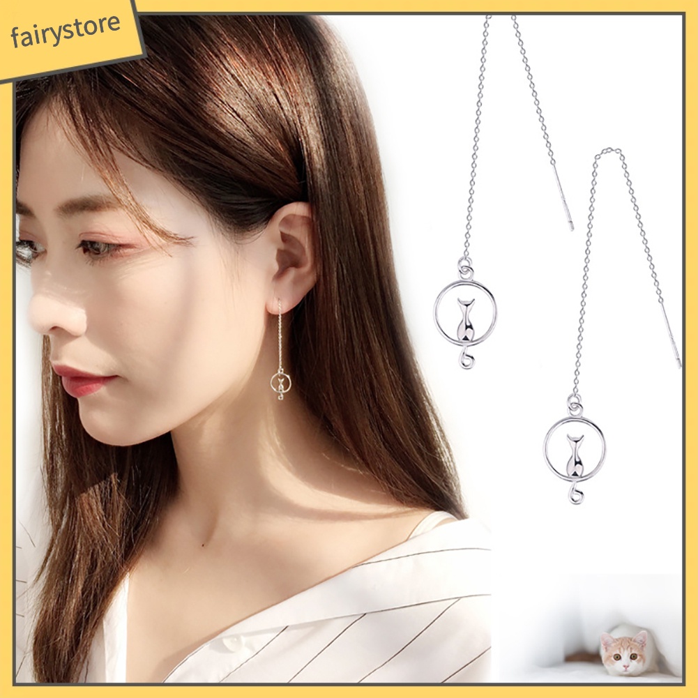 Bông Tai Chuỗi Dài Hình Mèo Dễ Thương Thanh Lịch Dành Cho Nữ