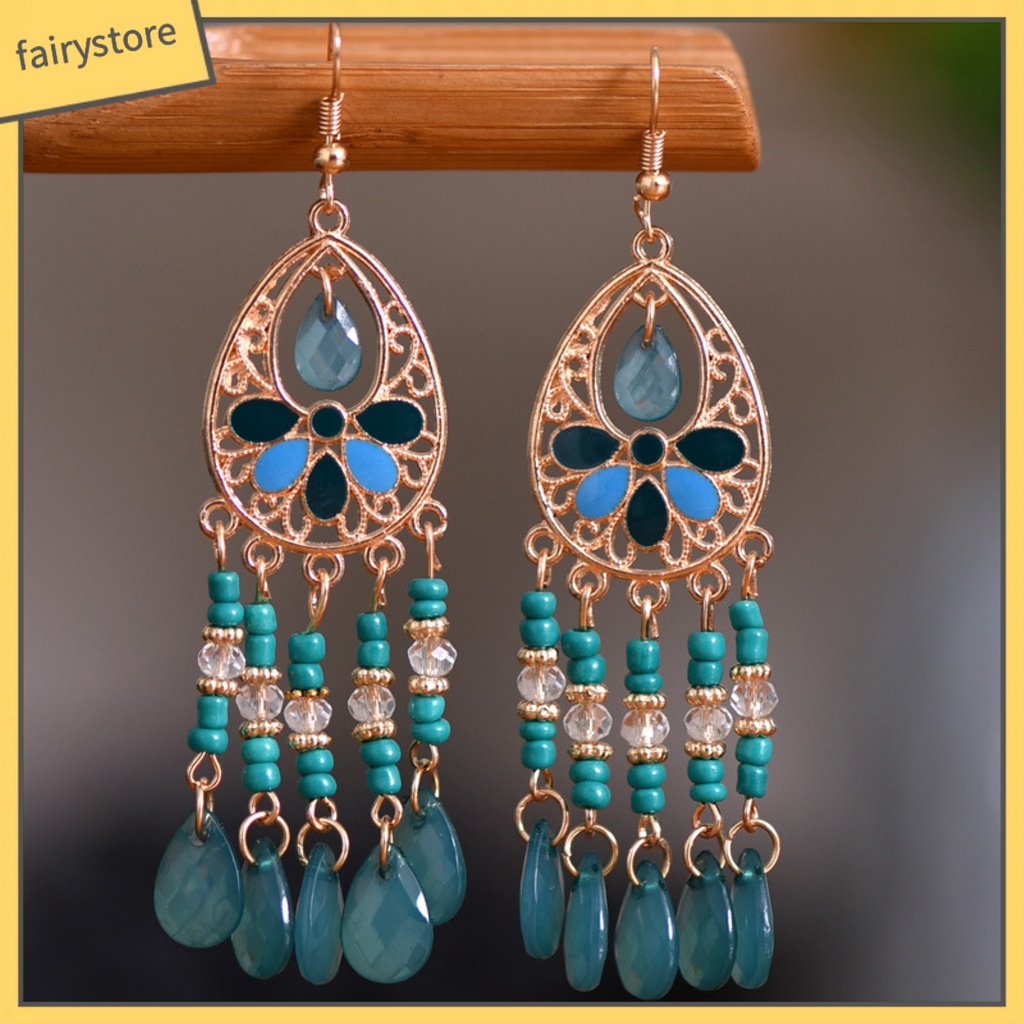 1 Đôi Bông Tai Móc Tua Rua Dáng Dài Phong Cách Bohemian Cổ Điển