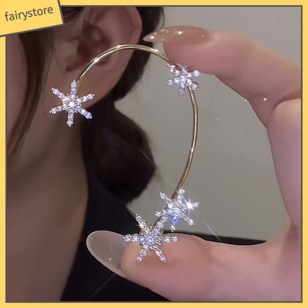 1 Khuyên Tai Hợp Kim Hình Bông Tuyết Đính Đá Chống Gỉ