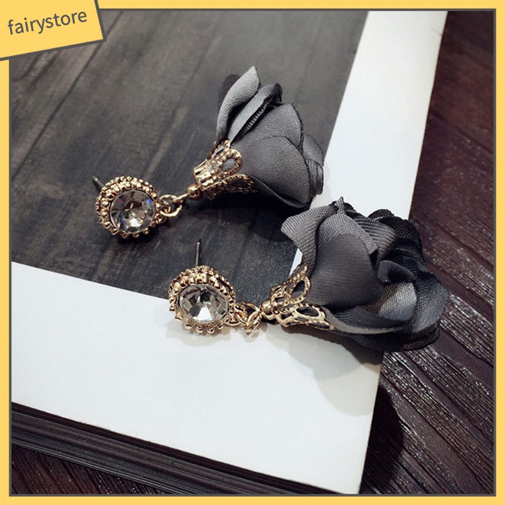 Bông Tai Dáng Dài Hình Cánh Hoa Đính Đá Thời Trang Cho Nữ