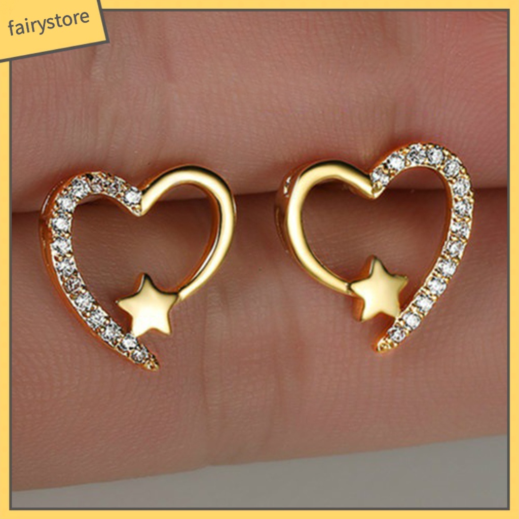 1 Đôi Bông Tai Hợp Kim Hình Trái Tim Lấp Lánh Chống Rỉ Sét Dành Cho Nữ