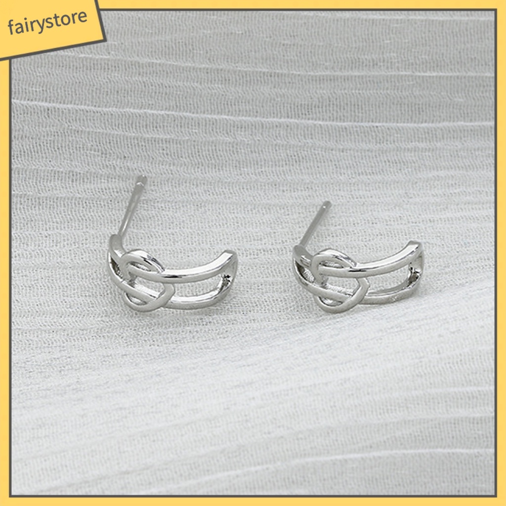 [FRO] 1 Cặp Bông Tai Đinh Tán Hình Chữ C Thắt Nút Trái Tim Tình Yêu Sáng Bóng Dễ Phối Đồ Không Dị Ứng Quà Tặng Trang Sức Cho Nữ