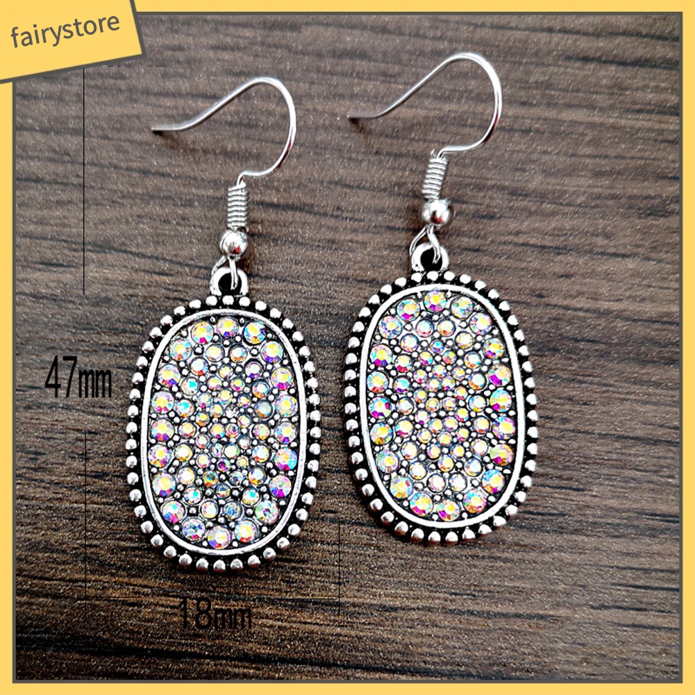 Bông Tai Hình Oval Đính Kim Cương Giả Nhiều Màu Phong Cách Vintage