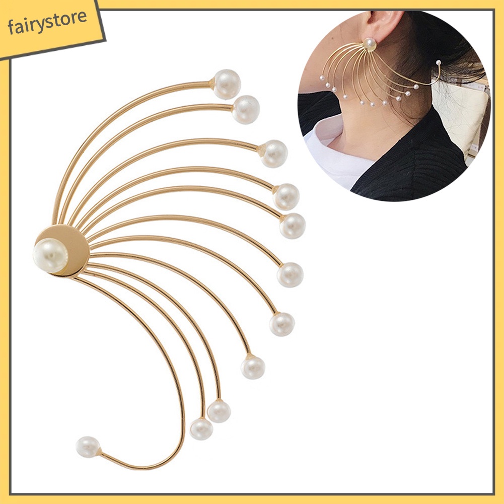 Bông Tai Hình Quạt Đính Ngọc Trai Giả [FRO] Thời Trang Dự Tiệc Cho Nữ