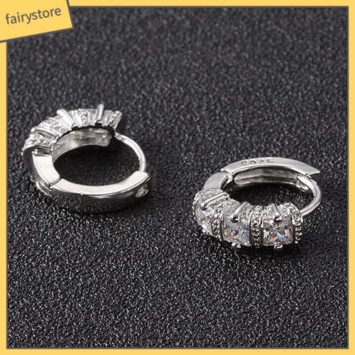 Khuyên Tai Tròn Mạ Bạc Đính Đá Lấp Lánh