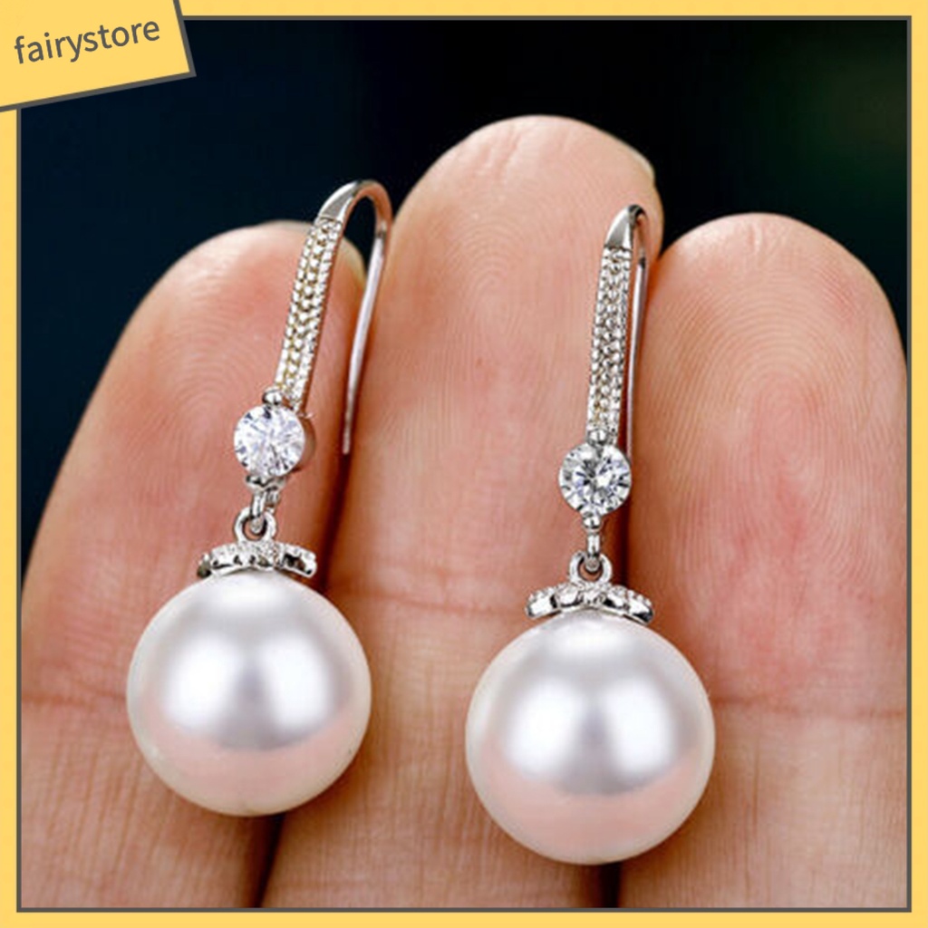 1 Đôi Bông Tai Móc Đính Ngọc Trai Giả Lấp Lánh Thời Trang Dự Tiệc Cho Nữ