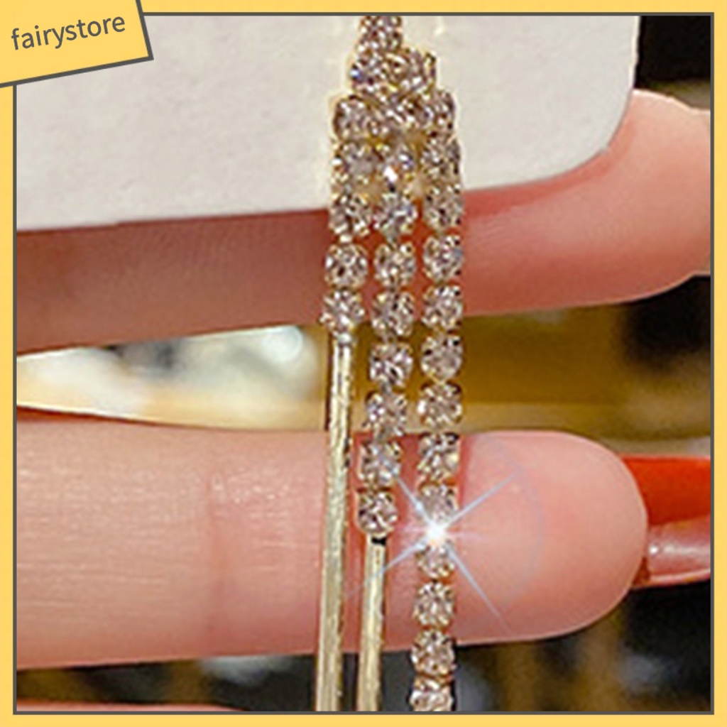 1 Đôi Bông Tai Đính Đá Phối Tua Rua Thời Trang Dành Cho Nữ