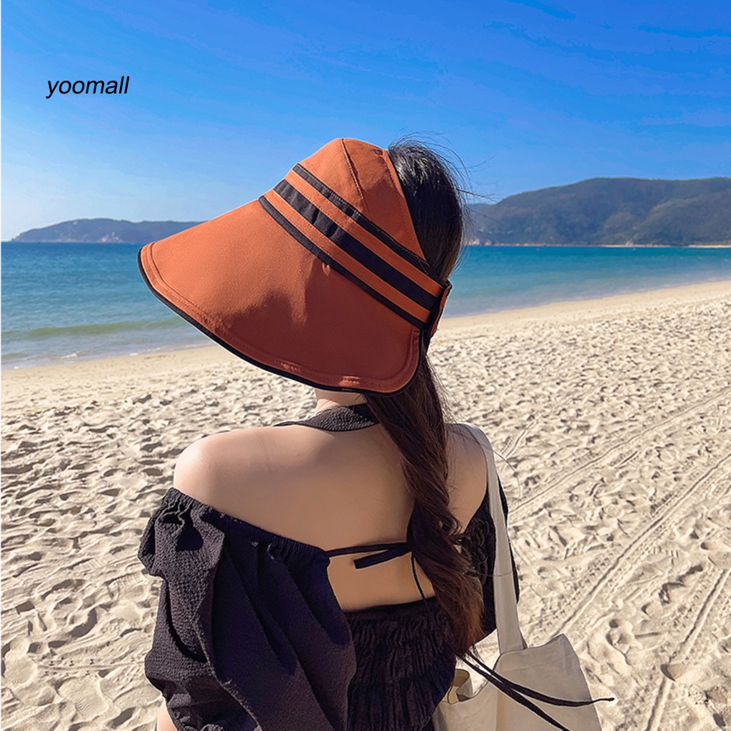 Nón Tai Bèo Chống Nắng Tia UV Họa Tiết Kẻ Sọc Màu Sắc Tương Phản Thời Trang Cho Nữ