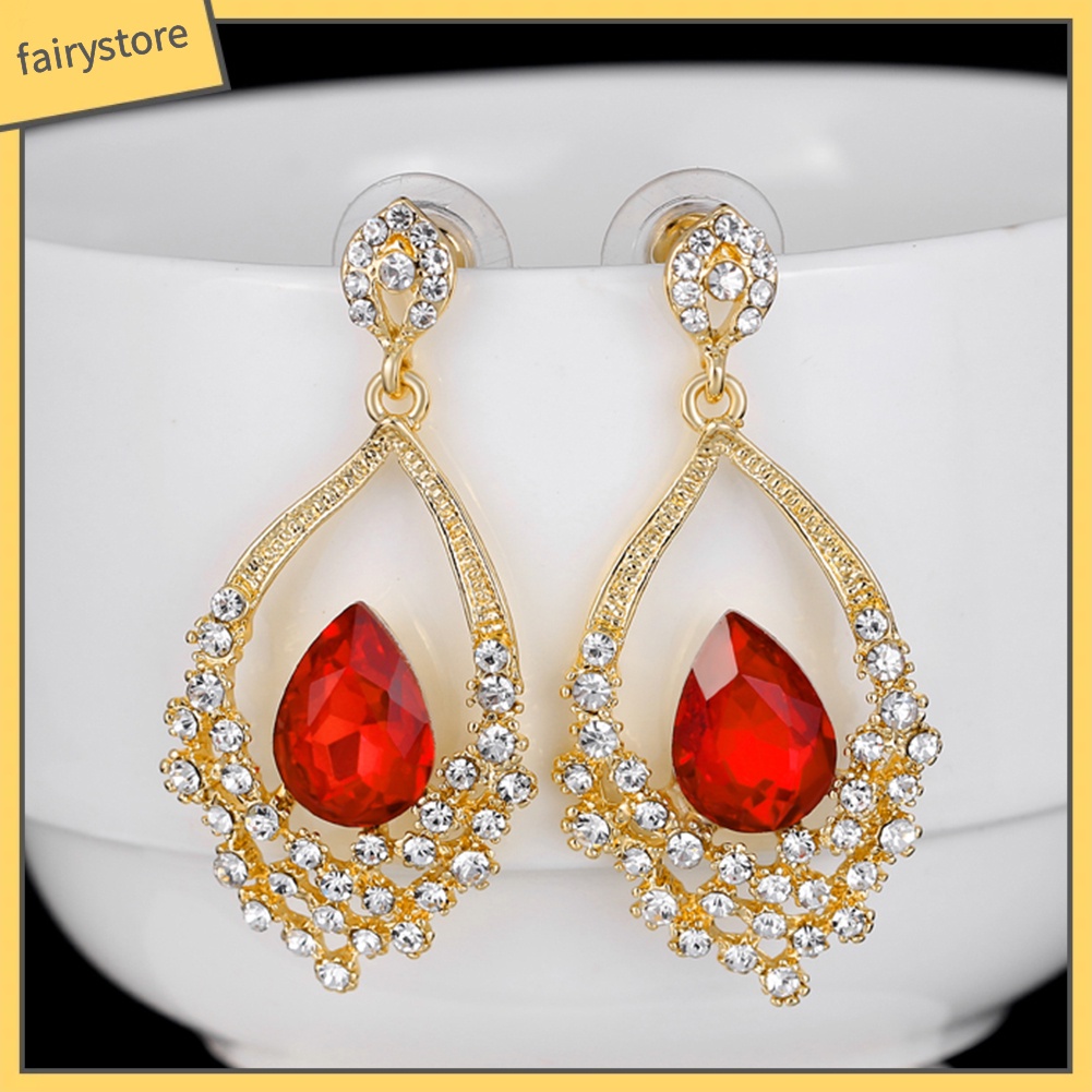 Bông Tai Hình Giọt Nước Đính Đá Trang Nhã Dành Cho Nữ