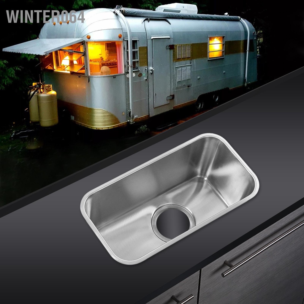 Winter064 Bồn Rửa RV Vuông 390X190X185Mm Thép Không Gỉ 304 Công Suất Lớn Xả Gắn Người Cắm Trại Có Cống 90Mm Cho Van Du Thuyền